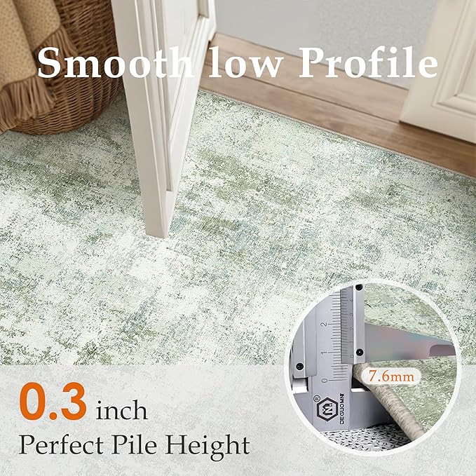 10x12 Washable Area Rug Sage Green Abstract Living Room Bedroom Carpet Neutral Modern Non-Slip Soft Low Pile Lightweight Vacuumable Large Throw Rug for Dining Room