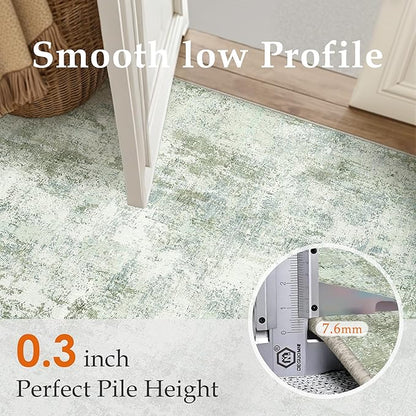 12x15 Washable Area Rug Sage Green Abstract Living Room Bedroom Carpet Neutral Modern Non-Slip Soft Low Pile Lightweight Vacuumable Large Throw Rug for Dining Room