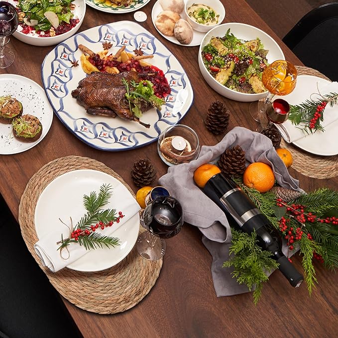 Defined Deco Woven Placemats Set of 10,16"x12"Braided Oval Rattan Table Mats,Farmhouse & Boho Vintage Style for Christmas Dining, Kitchen, and Party Decor