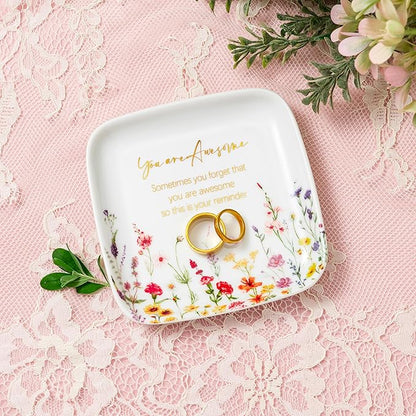 Crisky You are Awesome Jewelry Ring Dish for Women Birthday Gifts Encouragement Gift, Inspirational Gifts Friendship Trinket Tray for Her Sisters Daughters Friend Cowoker Mom Aunt Female 4.5"