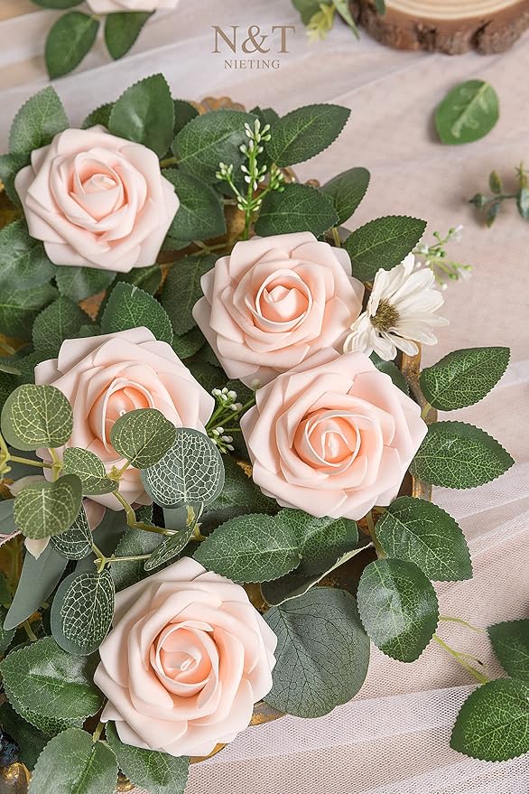 N&T NIETING Artificial Flowers, 25Pcs Fake Flowers Roses Foam Roses with Stems Perfect for Valentines Day DIY Wedding Bouquets Centerpieces Bridal Shower Party Home Flower Arrangement Decorations