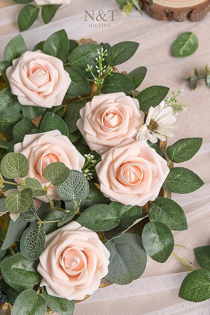 N&T NIETING Artificial Flowers, 25Pcs Fake Flowers Roses Foam Roses with Stems Perfect for Valentines Day DIY Wedding Bouquets Centerpieces Bridal Shower Party Home Flower Arrangement Decorations