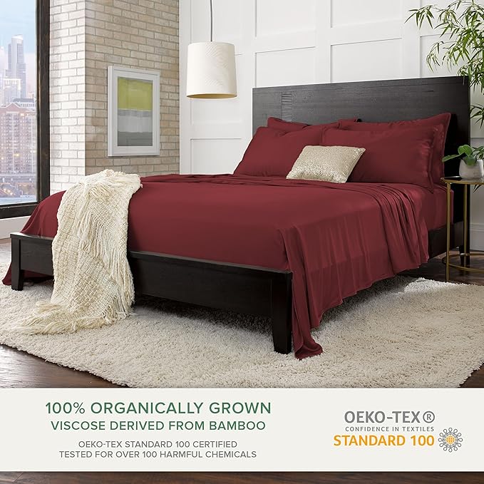 King Pillowcases by Pure Bamboo, Genuine 100% Organic Viscose Derived from Bamboo, Luxuriously Soft & Cooling, Double Stitching, Envelope Closure (2 King Pillowcases, Merlot)