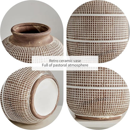 AWNR Terracotta Vase Farmhouse Decor: Rustic Ceramic Decorative Vase for Flowers Vintage Stoneware Flower Vase for Home Decor Living Room Dining Table Centerpieces Decortion
