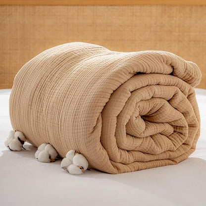 Muslin Blanket - Pure 100% Turkish Cotton Airy Soft Light Versatile Gauze Throw Blanket for Bed, Couch, Sofa (Beige, Twin XL Size (71" x 95" inch))