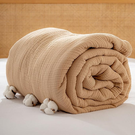 Muslin Blanket - Pure 100% Turkish Cotton Airy Soft Light Versatile Gauze Throw Blanket for Bed, Couch, Sofa (Beige, Twin XL Size (71" x 95" inch))