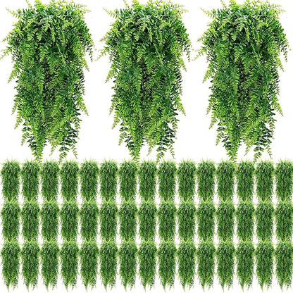 Geosar 80 Pcs Artificial Hanging Plants 32 Inch Hanging Boston Ferns Plastic Fake Plants for Wall Room Garden Wedding Garland Indoor Outdoor Decoration, No Basket