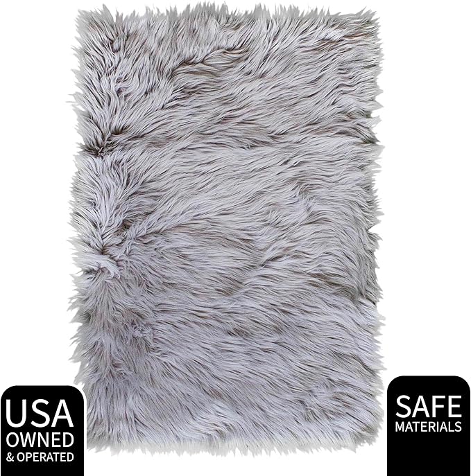 Gray Faux Fur Shaggy Rug - Oversized 6ft x 9ft Super Soft Living Room Carpet - Gray Decor for Bedroom