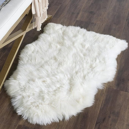 SAFAVIEH Sheep Skin Collection Accent Rug - 2' x 5', Natural & White, Handmade Rustic Glam Genuine Pelt, 3.4-inch Thick Ideal for High Traffic Areas in Entryway, Living Room, Bedroom (SHS211A)