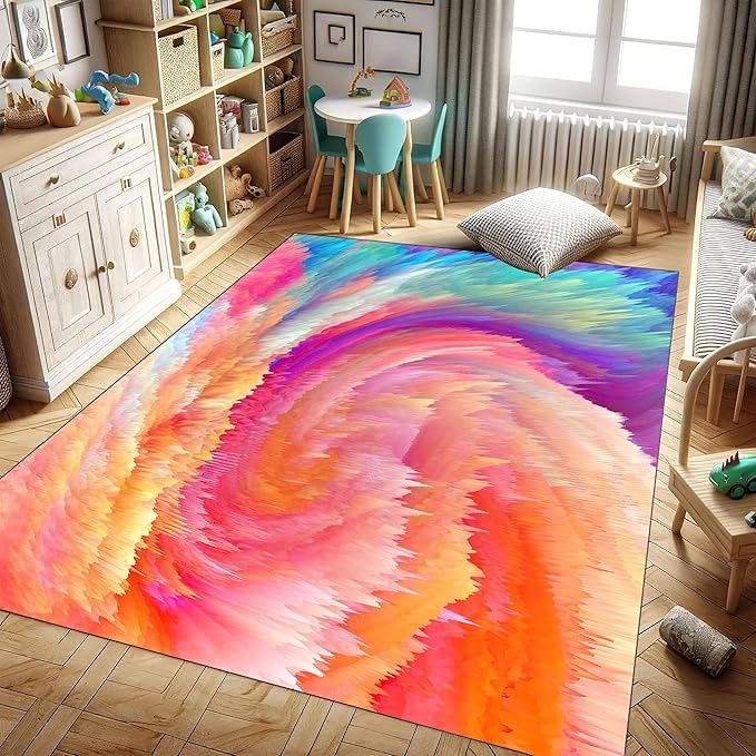 Modern Abstract Washable Non-Slip Colorful Swirling Water Wave 2x5ft Area Rugs for Living Room, Bedroom, Dining Room, Kitchen, Office
