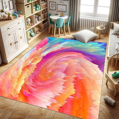 Modern Abstract Washable Non-Slip Large Colorful Swirling Water Wave 4x6ft Rugs for Living Room, Bedroom, Dining Room, Kitchen, Office