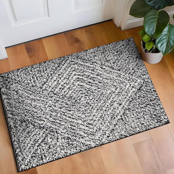 Rugshop Geometric Diamond Stripe Shag Area Rug White 2' x 3' Ideal for Entryways, Kitchens, or Small Spaces