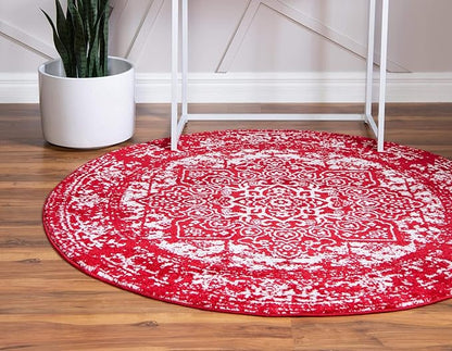 Rugs.com Arlington Collection Rug – 8 Ft Round Red Medium-Pile Rug Perfect for Kitchens, Dining Rooms