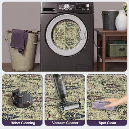 Tangsoo 2x3 Small Washable Entry Rug, Vintage Boho Purple Floral Rug for Entryway Bedroom Entrance, Non Slip Soft Low Pile Door Mat Throw Carpet for Kitchen Bathroom Foyer Decor
