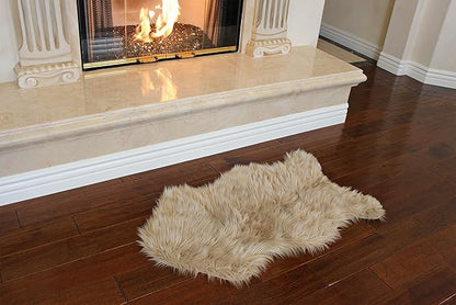 Nouvelle Legende Faux Fur Sheepskin Rug Single, Soft, Plush, Premium High-Pile Accent Rug for Bedrooms, Hallways & Living Spaces, Warm & Cozy, Faux Leather Backing, Easy Care, 23" x 40", Brown