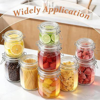 Airtight Glass Jar With Lids 32 OZ Wide Mouth Clear Storage Canisters 2 Pack Leakproof Food Storage Containers Glass Sealed Food Storage Jars With Metal Safety Buckle For Kitchen Pantry Organization