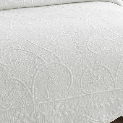 MarCielo 3-Piece 100% Cotton Oversized Bedspread Lightweight Quilt Coverlet Embroidery Farmhouse Bedding Set (TX Bright White, Oversized Queen (100"x106"))