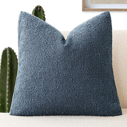 Foindtower Decorative Textured Boucle Throw Pillow Covers Accent Solid Pillow Cases Neutral Soft Cozy Couch Cushion Case for Chair Sofa Bedroom Living Room Home Decor 24x24 Inch,1PC,Dark Blue