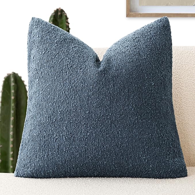 Foindtower Decorative Textured Boucle Throw Pillow Covers Accent Solid Pillow Cases Neutral Soft Cozy Couch Cushion Case for Chair Sofa Bedroom Living Room Home Decor 26x26 Inch,1PC,Dark Blue