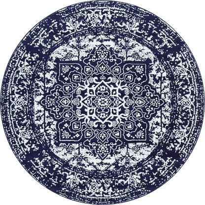 Rugs.com Arlington Collection Rug – 8 Ft Round Navy Blue Medium-Pile Rug Perfect for Kitchens, Dining Rooms