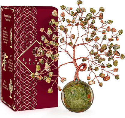 Crystal Tree of Life Home and Office Decor Gifts for Women, Unakite Chakra Healing Stones Feng Shui Bonsai Tree for Positive Energy, Money, Good Luck, Christmas Decor, Birthday Gifts for Mom