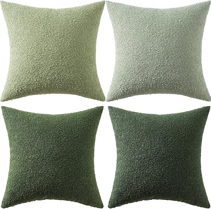 MIULEE Pack of 4 Decorative Sage Green Textured Boucle Spring Throw Pillow Covers 18x18 Inch Forest Green Accent Solid Pillow Cases Soft Couch Cushion for Modern Farmhouse Boho Bed Room Home Decor