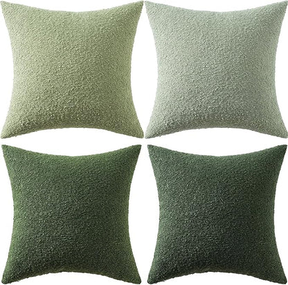 MIULEE Pack of 4 Decorative Sage Green Textured Boucle Spring Throw Pillow Covers 20x20 Inch Forest Green Accent Solid Pillow Cases Soft Couch Cushion for Modern Farmhouse Boho Bed Room Home Decor