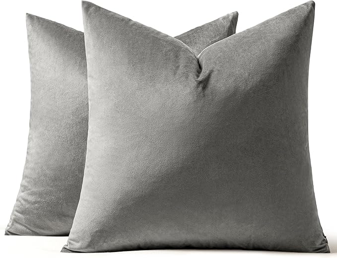 MIULEE Velvet Throw Pillow Covers 22x22 Inch, Pack of 2 - Grey, Soft Solid Decorative Pillow Covers Cushion Cases Modern Luxury Home Decor for Spring Couch Sofa Bedroom Livingroom