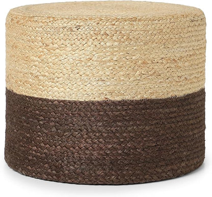 REDEARTH · Cylindrical Pouf Foot Stool Ottoman - Jute Braided Pouffe Poof Accent Sitting Footrest for Living Room, Bedroom, Nursery, Patio, Lounge & Other Rooms (Natural Acorn, 18"X18"X14")