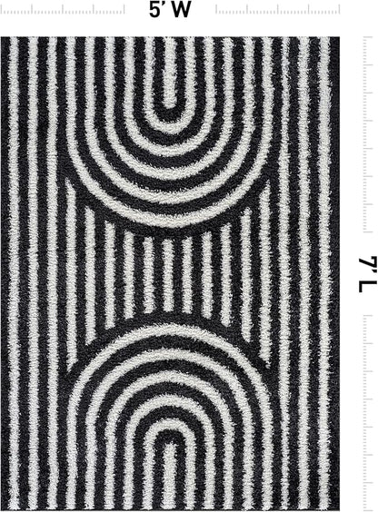 Rugshop Abstract Arch Shag Area Rug Anthracite Dark Gray 5' x 7' Great for Bedrooms, Living Rooms, or Under Coffee Tables