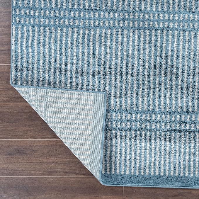 Rugshop Contemporary Stripe Lines High Traffic Living Room,Bedroom,Kitchen, Home Office Area Rug 5' x 7' Blue