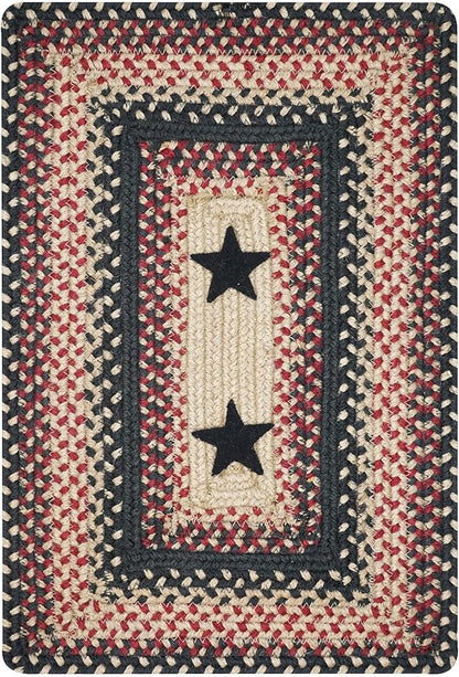 Homespice Primitive Star Gloucester Jute Woven Placemats, Warm Primitive Decor, Set of 4, Black and Red 13x19 Rectangle Table Mats - Vibrant Colors, Durable, Easy to Clean and Protects Furniture