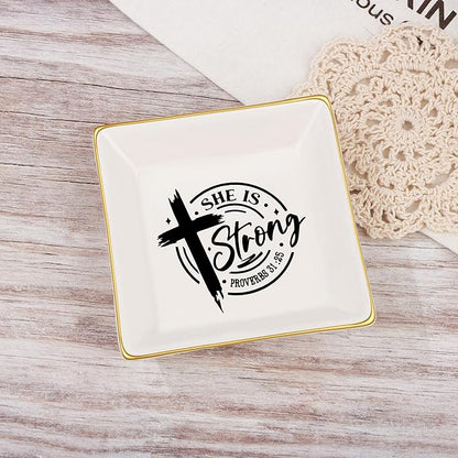 JoycuFF Christian Gifts for Women - Ceramic Trinket Dish Tray, Religious Confirmation & Baptism Gifts for Girls