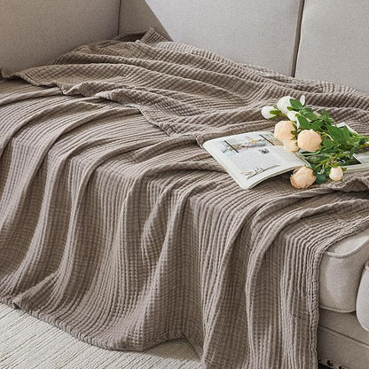 EMME Cotton Muslin Queen Blanket Bed Layering Bedspread Coverlet Breathable Gauze Soft Lightweight Blankets (Heather Brown, 90"x90")