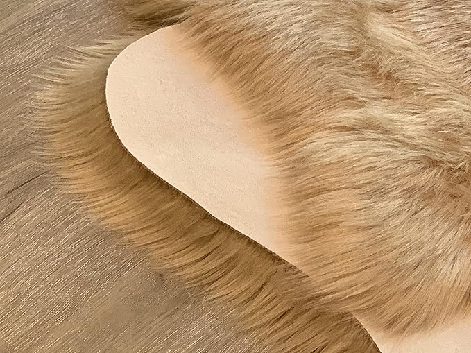 LAMBZY Faux Sheepskin Super Soft Hypoallergenic Silky Shag Rug for Living Room, Kids Room, Sofa (Decto 10 Pelts 6'x10', Beige)