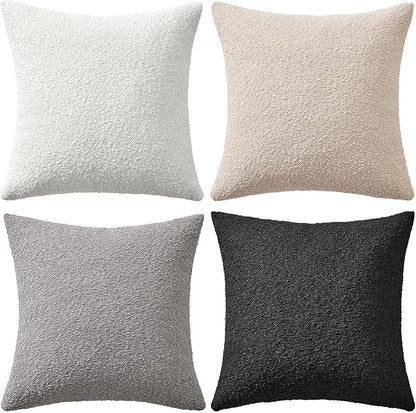 MIULEE Pack of 4 Decorative Textured Boucle Throw Pillow Covers 18x18 Inch Black White Accent Solid Pillow Cases Soft Couch Cushion Covers Modern Farmhouse Boho Chair Sofa Bed Livingroom Home Decor