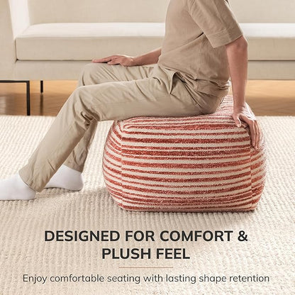 Anji Mountain 100% Handmade & Handcrafted Comfortable Home Décor Pouf Ottoman Footrest for Living Room, Bedroom, Nursery, Kidsroom, Patio Furniture - (22" x 22" x 16" - Red)