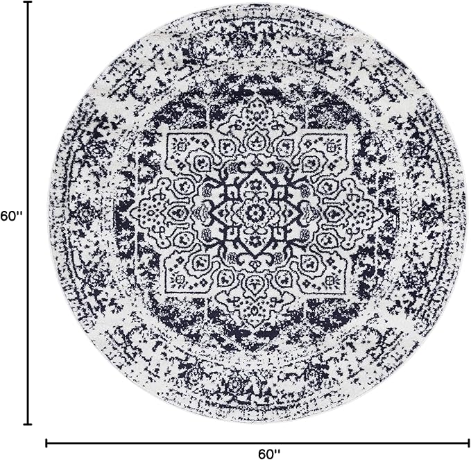 Rugs.com Arlington Collection Rug – 5 Ft Round Blue Medium-Pile Rug Perfect for Kitchens, Dining Rooms