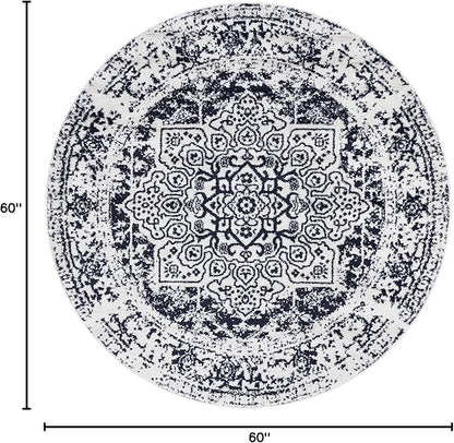 Rugs.com Arlington Collection Rug – 5 Ft Round Blue Medium-Pile Rug Perfect for Kitchens, Dining Rooms