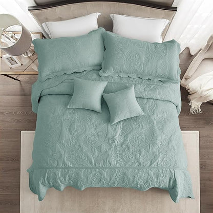 HZ & HY Oversized King Bedspread 138x122 Extra Wide, Quilted Coverlet Bedding Set, Lightweight Thin Comforter, Reversible, Luxurious, 5 Piece, 100% Microfiber, California/Alaskan King, Aqua Sky