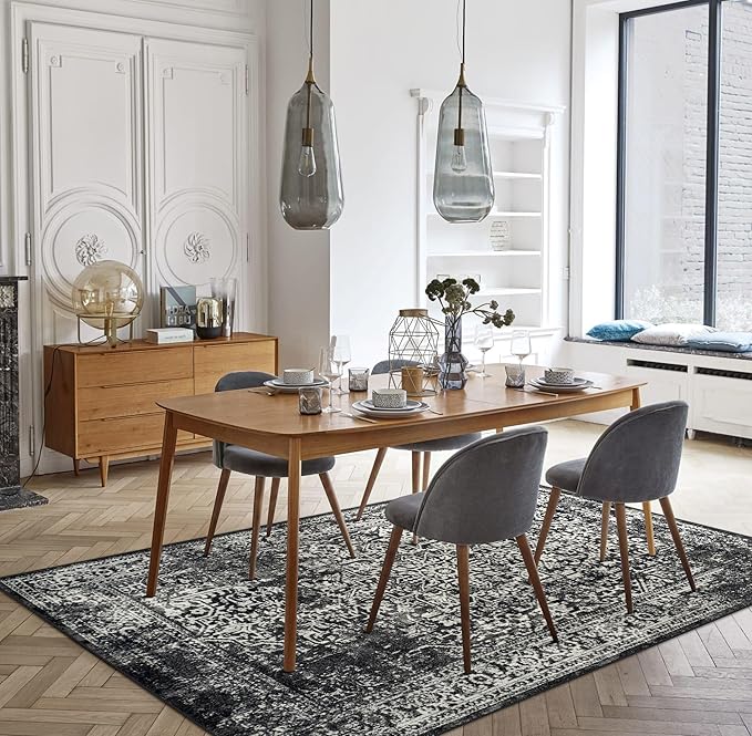 vivorug 3x5 Area Rugs, Stain Resistant Washable Rug for Living Room, Vintage-Inspired Black and White Rug