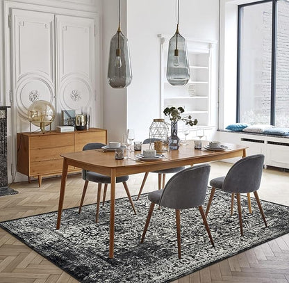 vivorug 5x7 Area Rugs, Stain Resistant Washable Rug for Living Room, Vintage-Inspired Black and White Rug