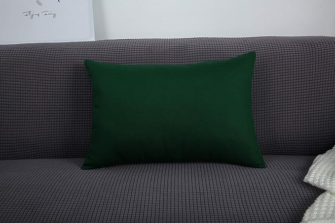 TangDepot Handmade Decorative Solid 100% Cotton Canvas Throw Pillow Covers/Pillow Shams, (12"x20", Deep Green)