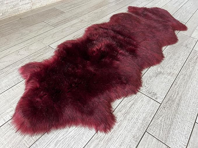 Free Shape Luxury Soft Fluffy Shag Area Rug Double 2'x6', 60x180cm - Vegan Fur Ultra Soft Indoor Carpet Nursery Rugs for Bedroom Home Decor, Burgundy
