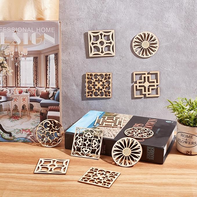 GORGECRAFT 7 Style 14Pcs Wooden Carved Onlay Appliques Carving Decal Corner Craft Unpainted Furniture Home Window Decoration Wood Carving Decal for Dresser Bed Door Cabinet Wardrobe Ceiling