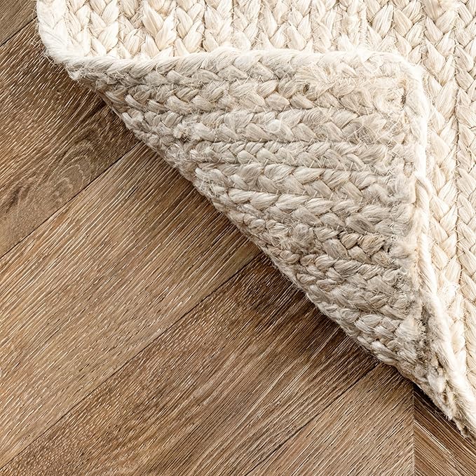 nuLOOM 8 Round Rigo Jute Hand Woven Area Rug, Off White, Solid Farmhouse Design, Natural Fiber, For Bedroom, Living Room, Dining Room, Hallway, Office, Kitchen, Entryway