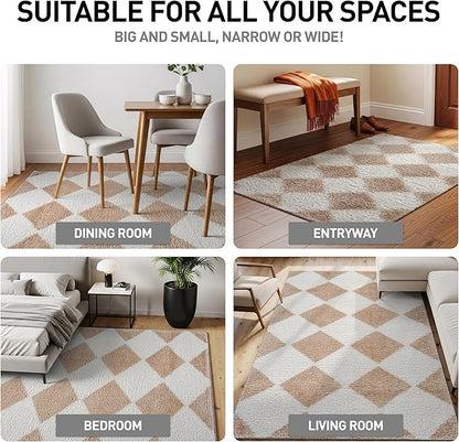 Rugshop Diamond Wave Shag Area Rug Beige 7' 10" x 10' Perfect for Large Living Rooms, Dining Areas, or Master Bedrooms