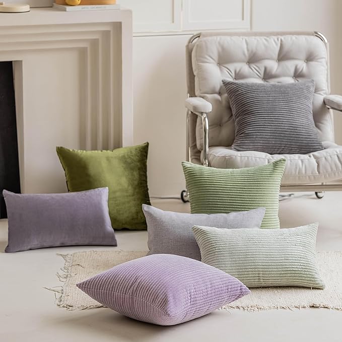 Home Brilliant Sage Green Lumbar Spring Pillow Cover Corduroy Plush Velvet Oblong Decorative Rectangle Pillowcases for Bed Couch Sofa Decor, Set of 2, 12 x 20 inches(30x50cm), Mint