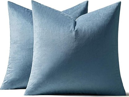 MIULEE Velvet Throw Pillow Covers 20x20 Inch, Pack of 2 - Light Blue, Soft Solid Decorative Pillow Covers Cushion Cases Modern Luxury Home Decor for Spring Couch Sofa Bedroom Livingroom