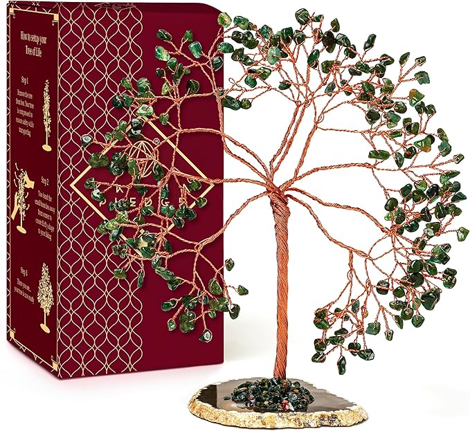 KARMAPLEDGE Crystal Tree Home and Office Decoration, Green Aventurine Healing Stones Handmade Crystal Decor Tree of Life for Positive Energy, Good Luck, Money and Spiritual Gifts for Women